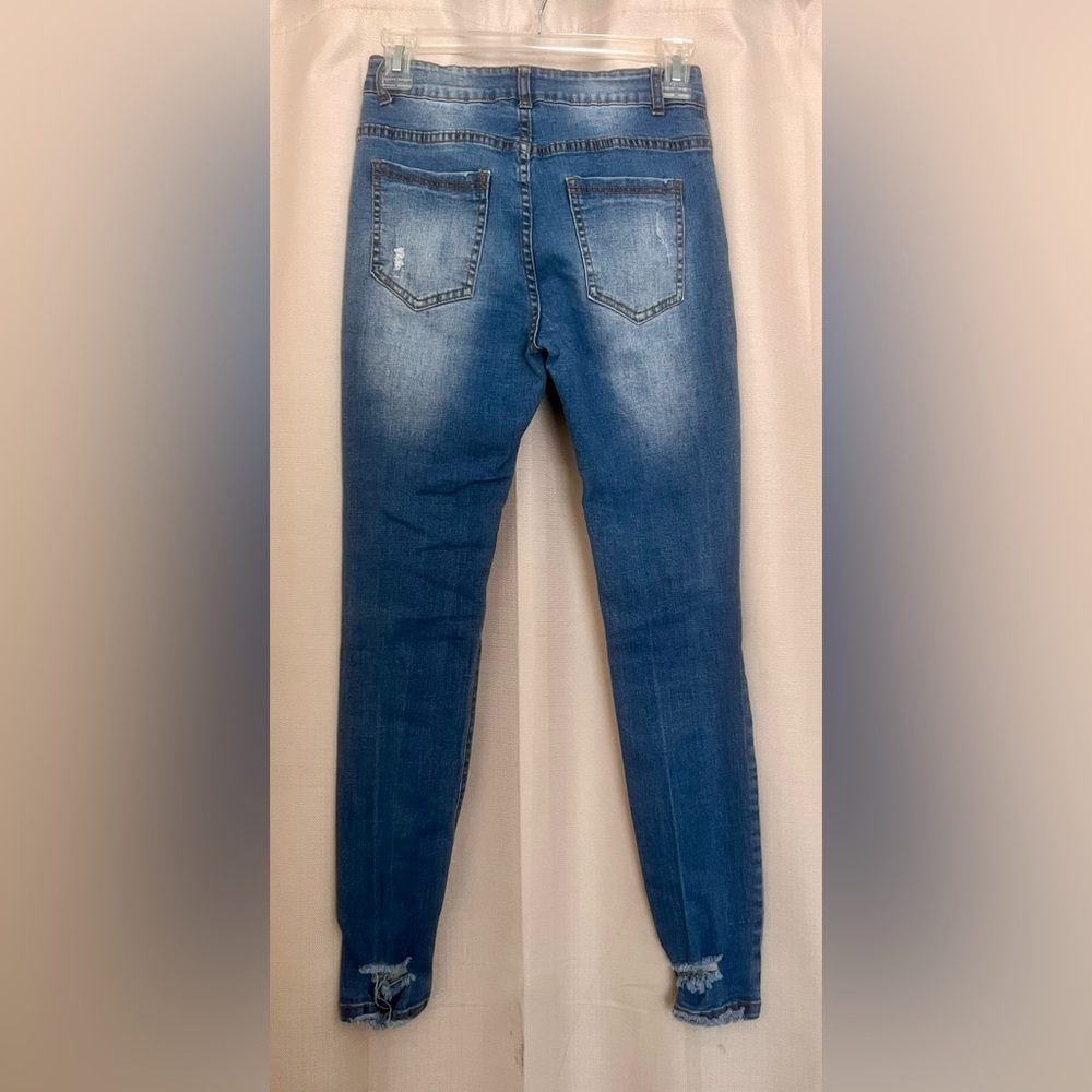 Girls Distressed Skinny Jeans Size L Mid Rise Stretch Denim - Picture 4 of 4